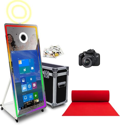 65in Magic Mirror Photo Booth with 43in All-in-one Touch-Start,Mirror Photo Booth Machine with RGB Lighting and Fill-in Lights,for All Events and Parties,with Flight Case (White, Machine + Full Set) in Saudi Arabia