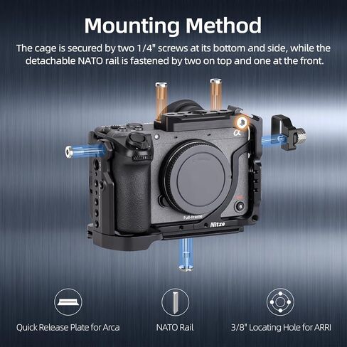 قفص Nitze لكاميرا Sony FX2، قفص FX2 متوافق مع مقبض Sony XLR، مع حاجز علوي من الناتو، وحذاء بارد مدمج، وسكة الناتو ولوحة تحرير سريعة لـ Arca-Swiss - T-S17B in Saudi Arabia