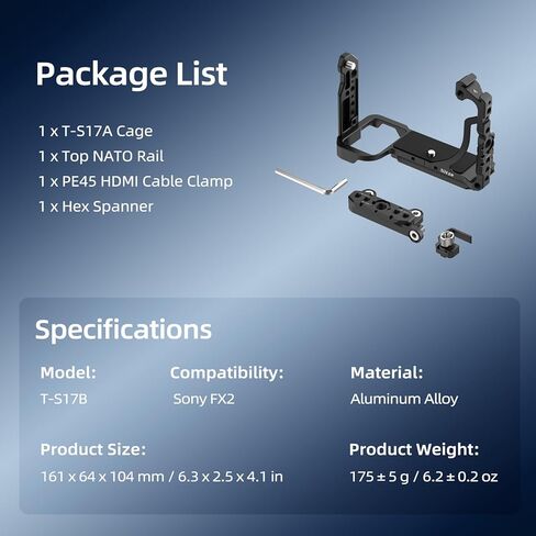 قفص Nitze لكاميرا Sony FX2، قفص FX2 متوافق مع مقبض Sony XLR، مع حاجز علوي من الناتو، وحذاء بارد مدمج، وسكة الناتو ولوحة تحرير سريعة لـ Arca-Swiss - T-S17B in Saudi Arabia
