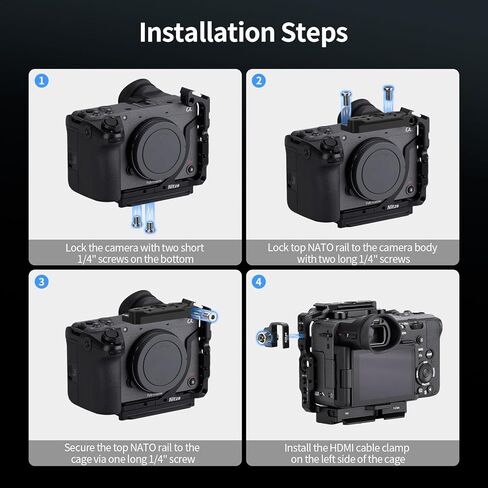 Nitze FX2 نصف قفص لكاميرا Sony FX2، مع مشبك كابل HDMI، وسكة ناتو علوية قابلة للفصل، وحذاء بارد مدمج، وسكك ناتو وتحرير سريع لـ Arca، متوافق مع مقبض Sony XLR - T-S18B in Saudi Arabia