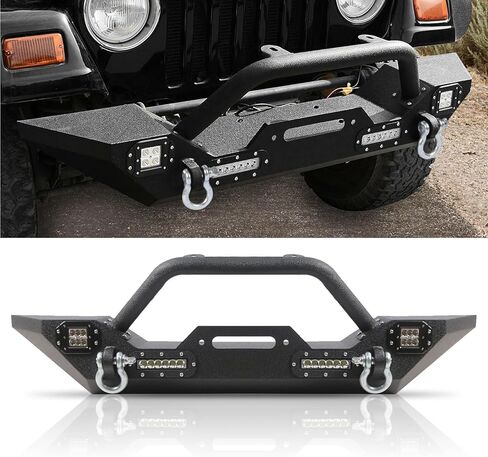 مُصدف على الطرق الوعرة من أجل Jeep Wrangler JK 2007-2018 ، مع صفيحة Winch المدمجة 2 D-Rings 4 مصباح للطلاء القابل للدرع المطلي بالمسحوق الكربون المصد. in Kuwait