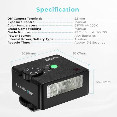 Flashpoint iM30 Mini Flash - Camera Flash GN 15, 7 Power Levels, IM 30 Mini Camera Flash for Canon/Sony zv1/Sony zve10 /Ricoh gr3/Nikon/Fuji f1-230... in Saudi Arabia