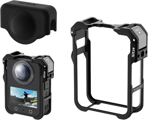 Nitze Cage for DJI Osmo 360 Action Camera, Metal Osmo 360 Cage with Built-in Cold Shoe, Silicone Lens Cap - T-D06B in Saudi Arabia
