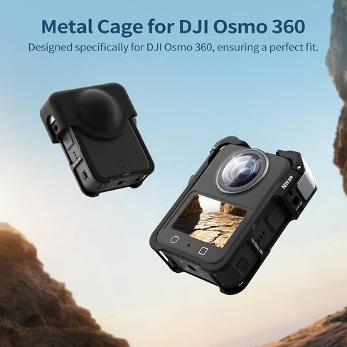 Nitze Cage for DJI Osmo 360 Action Camera, Metal Osmo 360 Cage with Built-in Cold Shoe, Silicone Lens Cap - T-D06B in Saudi Arabia
