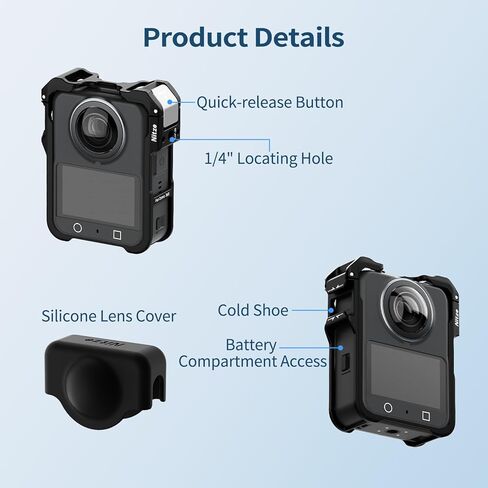 Nitze Cage for DJI Osmo 360 Action Camera, Metal Osmo 360 Cage with Built-in Cold Shoe, Silicone Lens Cap - T-D06B in Saudi Arabia