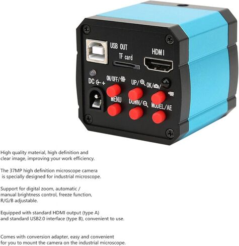 Cámara de microscopio industrial USB de alta definición HDMI con adaptador de conversión 100-240V 37MP 1080P 60FPS (enchufe de EE. UU.)(US Plug) in Saudi Arabia