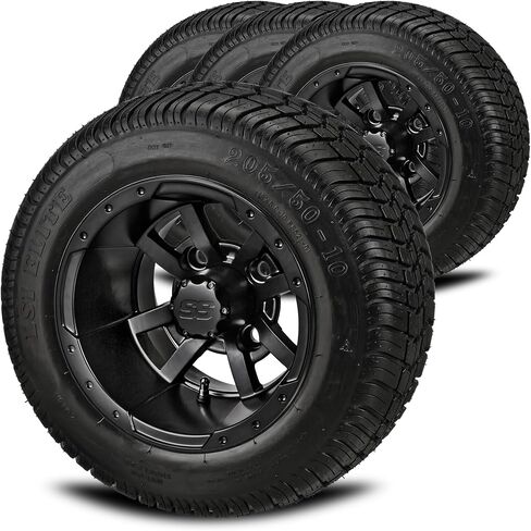 RM CART - 10 "Maltese Cross Black/Machined في 205/50-10 LSI Elite Tyres (مجموعة من 4) ، وإطارات عربة الجول in Kuwait