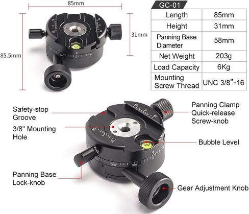Sunwayfoto GC-01 360°58mm Panning Geared Clamp inc Dovetail Compatible with Arca in Saudi Arabia