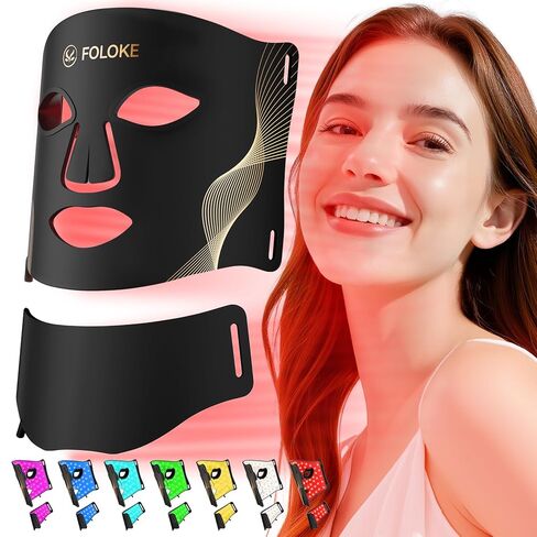 Foroke LED Therapy Therapy Care Care ، LEDS Face Mask & Neck Mask Red - طول موجة للاستخدام المنزلي ، - Made Advanced Skincy Made (رمادي) in Kuwait