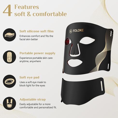 Foroke LED Therapy Therapy Care Care ، LEDS Face Mask & Neck Mask Red - طول موجة للاستخدام المنزلي ، - Made Advanced Skincy Made (رمادي) in Kuwait