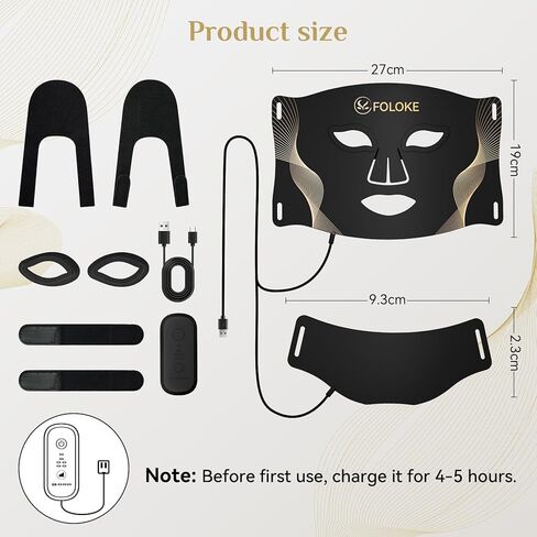 Foroke LED Therapy Therapy Care Care ، LEDS Face Mask & Neck Mask Red - طول موجة للاستخدام المنزلي ، - Made Advanced Skincy Made (رمادي) in Kuwait