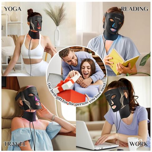 Foroke LED Therapy Therapy Care Care ، LEDS Face Mask & Neck Mask Red - طول موجة للاستخدام المنزلي ، - Made Advanced Skincy Made (رمادي) in Kuwait