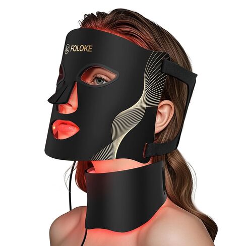 Foroke LED Therapy Therapy Care Care ، LEDS Face Mask & Neck Mask Red - طول موجة للاستخدام المنزلي ، - Made Advanced Skincy Made (رمادي) in Kuwait