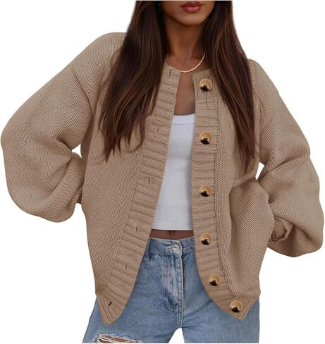 Cardigan Sweaters for Women Crew Neck Chunky Knit Cardigan Button Down Long Sleeve Fall Winter Fashion Clothes in Saudi Arabia