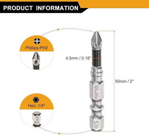 Generic 2pcs Phillips Screwdriver Bit PH2 Serrated Tip 1/4" Hex Shank 2" (50mm) Long Impact Magnetic Anti Slip Cross Screw Driver Industrial Power Drill Bits for Remove Fastening Screws in Saudi Arabia