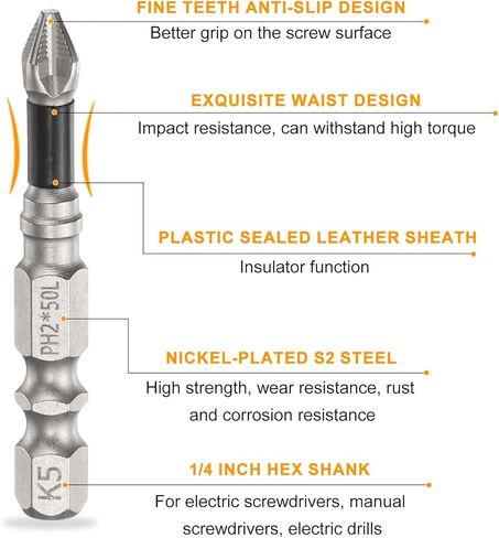 Generic 2pcs Phillips Screwdriver Bit PH2 Serrated Tip 1/4" Hex Shank 2" (50mm) Long Impact Magnetic Anti Slip Cross Screw Driver Industrial Power Drill Bits for Remove Fastening Screws in Saudi Arabia