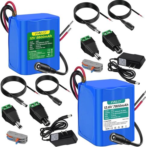 حزمة بطارية ليثيوم أيون قابلة لإعادة الشحن 12 فولت 5600 مللي أمبير و7800 مللي أمبير في الساعة مع شاحن متوافق مع أجهزة 12 فولت، منفذ DC5521، مشروع DIY، جهاز التوجيه، الراديو، شريط إضاءة LED، كاميرا CCTV، تلسكوب إلخ in Kuwait