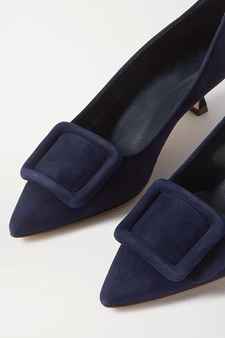 حذاء Divanne نسائي من الجلد السويدي بكعب قطة بإبزيم ومقدمة مدببة وكعب منخفض سهل الارتداء على الفستان in Kuwait
