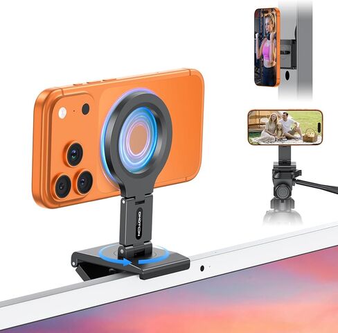 OMOTON VC07 حامل كاميرا مستمر يدور 360 درجة لشاشة سطح المكتب iMac مع برغي 1/4 بوصة، حامل هاتف مغناطيسي قابل للتعديل لـ MagSafe iPhone 17/16 Pro Max Air، Mac، الصالة الرياضية، التلفزيون، 4K، الكمبيوتر المحمول in Kuwait