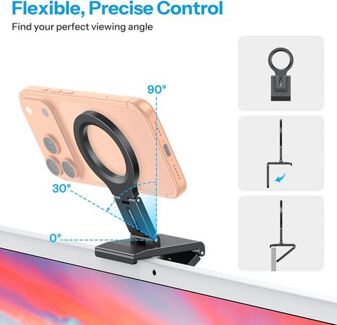 OMOTON VC07 حامل كاميرا مستمر يدور 360 درجة لشاشة سطح المكتب iMac مع برغي 1/4 بوصة، حامل هاتف مغناطيسي قابل للتعديل لـ MagSafe iPhone 17/16 Pro Max Air، Mac، الصالة الرياضية، التلفزيون، 4K، الكمبيوتر المحمول in Kuwait