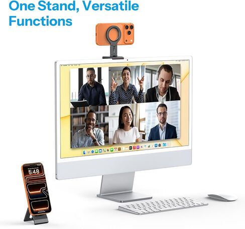 OMOTON VC07 حامل كاميرا مستمر يدور 360 درجة لشاشة سطح المكتب iMac مع برغي 1/4 بوصة، حامل هاتف مغناطيسي قابل للتعديل لـ MagSafe iPhone 17/16 Pro Max Air، Mac، الصالة الرياضية، التلفزيون، 4K، الكمبيوتر المحمول in Kuwait