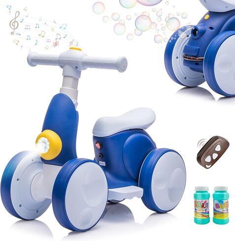 6V Electric Baby Balance Bike with Bubble Machine,4 in 1 Toddler Balance Bike w/Remote Control for 1 Year Old Boys Girls Kids Bubble Bike Ride on Toys w/Powered Motor,Music,LED Lights (Cyan) in Saudi Arabia