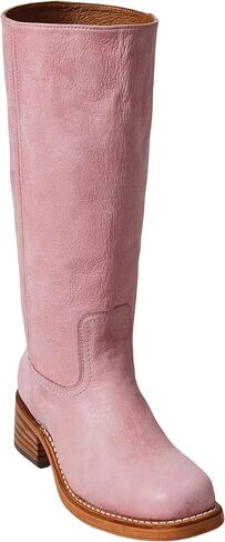 Mid Calf Boots for Women Round Toe Pull On Biker Boots Stacked Chunky Heeled Riding Boots Women's Comfort Leather Tall Boots in Saudi Arabia