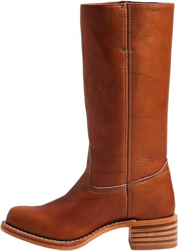 Mid Calf Boots for Women Round Toe Pull On Biker Boots Stacked Chunky Heeled Riding Boots Women's Comfort Leather Tall Boots in Saudi Arabia