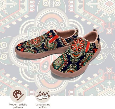 Onehorse Womens Slip On Travel Shoes - Loafers Mandala Painted Sneakers Lightweight Comfortable Casual Walking Shoes in Saudi Arabia