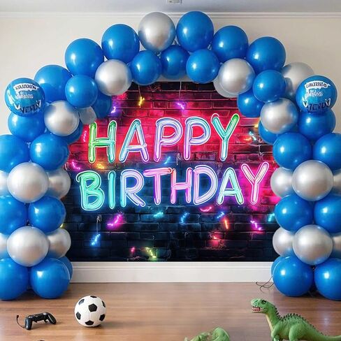 Neon Birthday Party Backdrops for Photoshoot, Happy Birthday Party Picture Decorations Wall Backdrop for Photography Decor Banner, Photographic Studio Photo Backgrounds 7X5 FT in Saudi Arabia