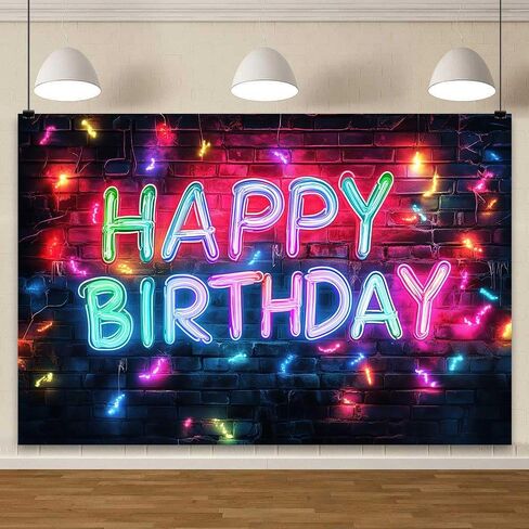 Neon Birthday Party Backdrops for Photoshoot, Happy Birthday Party Picture Decorations Wall Backdrop for Photography Decor Banner, Photographic Studio Photo Backgrounds 7X5 FT in Saudi Arabia