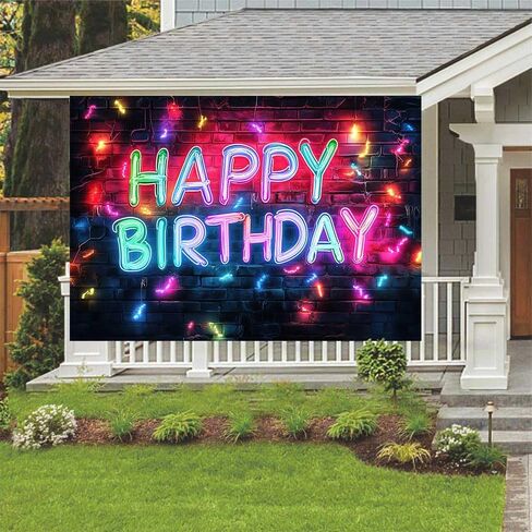 Neon Birthday Party Backdrops for Photoshoot, Happy Birthday Party Picture Decorations Wall Backdrop for Photography Decor Banner, Photographic Studio Photo Backgrounds 7X5 FT in Saudi Arabia