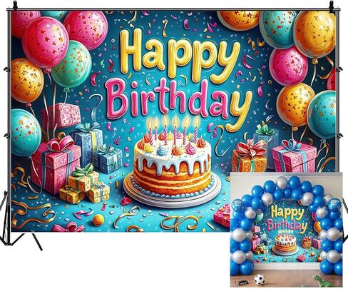 Neon Birthday Party Backdrops for Photoshoot, Happy Birthday Party Picture Decorations Wall Backdrop for Photography Decor Banner, Photographic Studio Photo Backgrounds 7X5 FT in Saudi Arabia