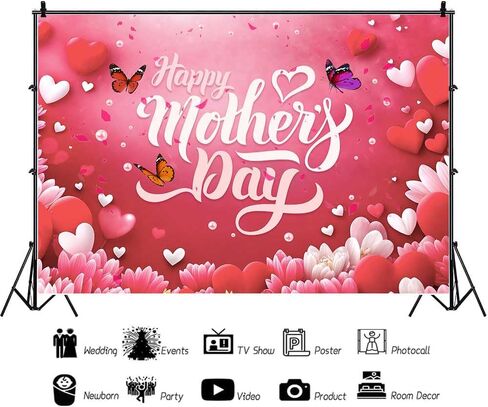 Mother's Day Backdrops for Photoshoot, Happy Mothers Day Picture Party Decorations Wall Backdrop for Photography Decor Banner, Photographic Studio Photo Backgrounds 7X5 FT in Kuwait