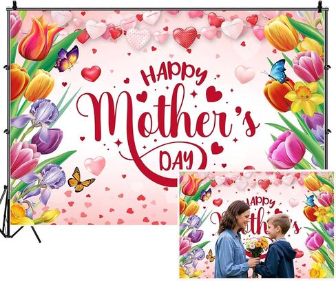 Mother's Day Backdrops for Photoshoot, Happy Mothers Day Picture Party Decorations Wall Backdrop for Photography Decor Banner, Photographic Studio Photo Backgrounds 7X5 FT in Kuwait