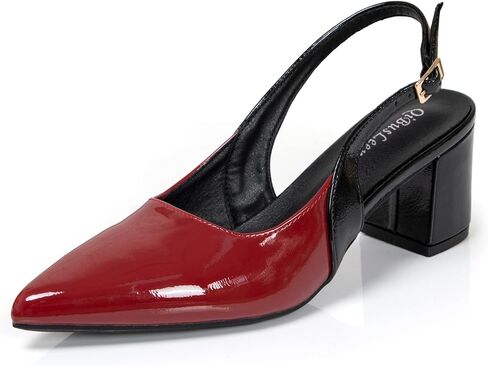 Ladies Sexy Pointy Toe Two Tone Heels 2.3 Inch Low Block Sling Back Pumps Comfortable Closed Toe Dress Shoes for Women Work Office Wedding Prom Noiseless Sole Option in Saudi Arabia