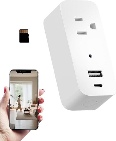 1080P Power Strip Mini Camera Wireless WiFi Connection App View Pictures Taking Plug Cam for Indoor Security Built-in 32GB SD Card Wall Outlet (No Audio) in Saudi Arabia