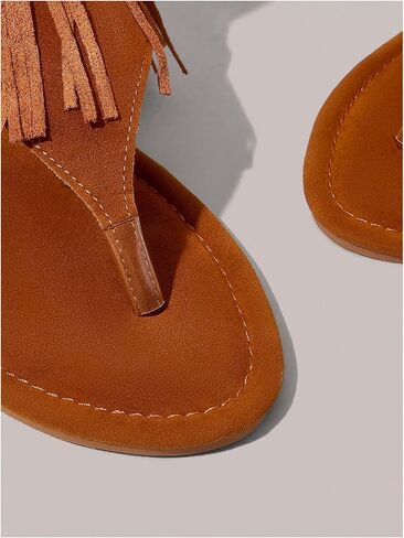 OYOANGLE Women's Boho Fringe Ankle Strap Thong Sandal Open Toe Western Flat Sandals Summer Casual Flats in Saudi Arabia