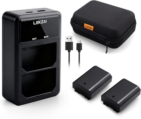 Lekzai 2PACK NP-FZ100 بطارية بديلة وشاحن USB مزدوج سريع لسوني A1، A9، A7R II، A7R IV، A7R V، A7S III، A7 III، A7 IV، A7C، A6600، ZV-E1، FX3، FX30 in Kuwait