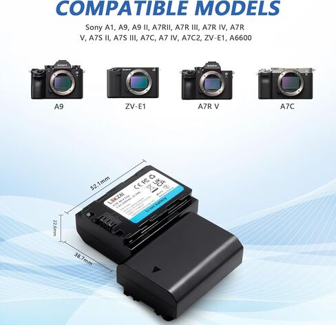 Lekzai 2PACK NP-FZ100 بطارية بديلة وشاحن USB مزدوج سريع لسوني A1، A9، A7R II، A7R IV، A7R V، A7S III، A7 III، A7 IV، A7C، A6600، ZV-E1، FX3، FX30 in Kuwait