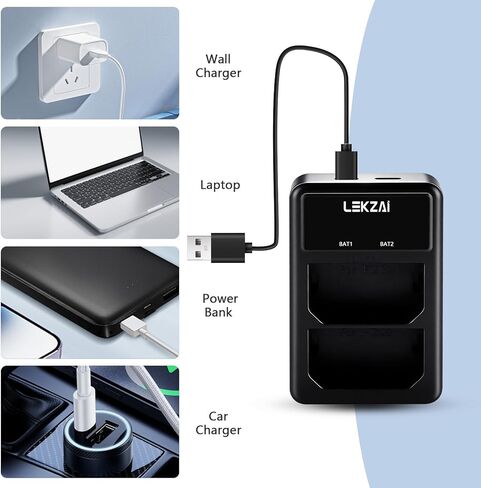 Lekzai 2PACK NP-FZ100 بطارية بديلة وشاحن USB مزدوج سريع لسوني A1، A9، A7R II، A7R IV، A7R V، A7S III، A7 III، A7 IV، A7C، A6600، ZV-E1، FX3، FX30 in Kuwait