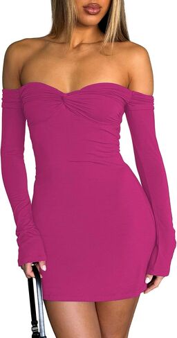 Women's Sexy Off The Shoulder Dresses Bodycon Long Sleeve Backless Slim Fit Elegant Going Out Club Party Mini Dress in Saudi Arabia