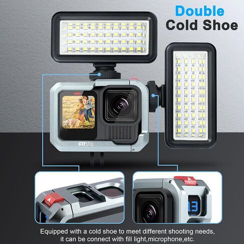 إطار قفص معدني من الألومنيوم من FitSTILL لـ Go Pro Hero 13 Hero 12 Hero 11 Hero 10 Hero 9 أسود، واقي عدسة مزدوج حذاء بارد متصل بكاميرا الفيديو الضوئية وملحقات حافظة واقية للكاميرا in Kuwait