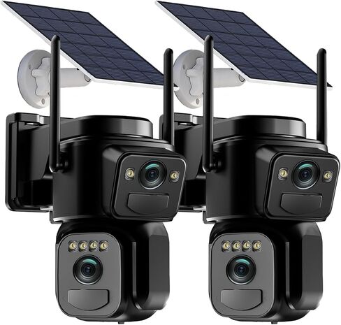 Uniter 6MP Dual Lens Solar Powered Security Cameras Wireless Outdoor, 2Pack | 360° View, PTZ, 5G/2.4G WiFi, Color Night Vision, PIR Motion Detection, Spotlight Siren, 2-Way Audio, Waterproof in Saudi Arabia
