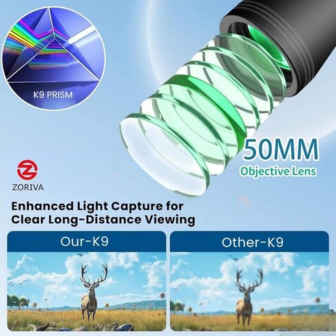 مناظير احترافية عالية القوة للتكبير 10x للبالغين - رؤية عالية الدقة مع عدسة موضوعية مقاس 50 مم، منشور K9، تصميم متين لمشاهدة الطيور والصيد ومشاهدة النجوم والرياضة والخارجية in Saudi Arabia