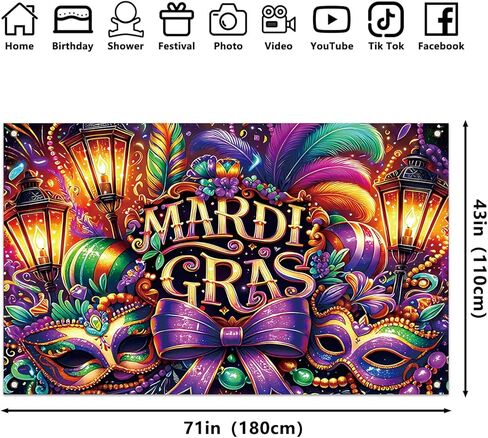 Mardi Gras Photo Backdrop New Orleans Mardi Gras Fat Tuesday Brazil Carnival Masquerade Decoration and Supplies for Home Party in Saudi Arabia