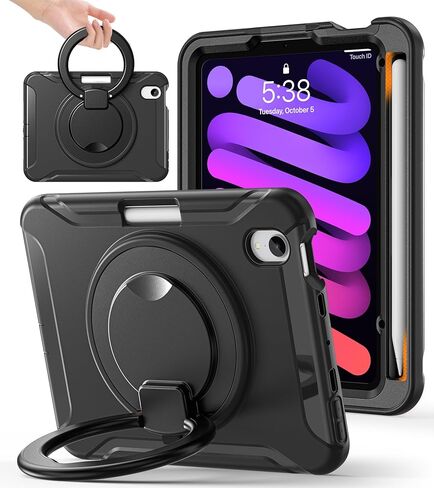 BATYUE Case for iPad mini 7 (A17 Pro) 2024/ Mini 6 8.3'' 2021,Full-Body Shockproof Protective Case for Kids with 360° Rotating & 180° Folding Stand, Handle& Pencil Holder| Cheery Pink in Kuwait