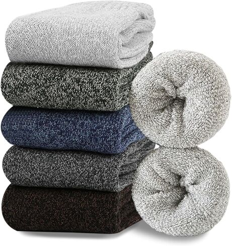 Josnown Thermal Hiking Socks Men 5 Pairs Warm Winter Thick Cushion Moisture Wicking Crew Boot Socks for Men, Size 7-12 in Saudi Arabia