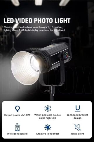 كاميرا REFLEX 100W LED RGB Video Light - COB، 14,000 لومن، طيف الألوان الكامل، 8 مشاهد FX، التحكم في التطبيق، 3200-5600K، 97 CRI، مثالية للتصوير بالفيديو/التصوير الفوتوغرافي بالإضاءة المستمرة in Kuwait