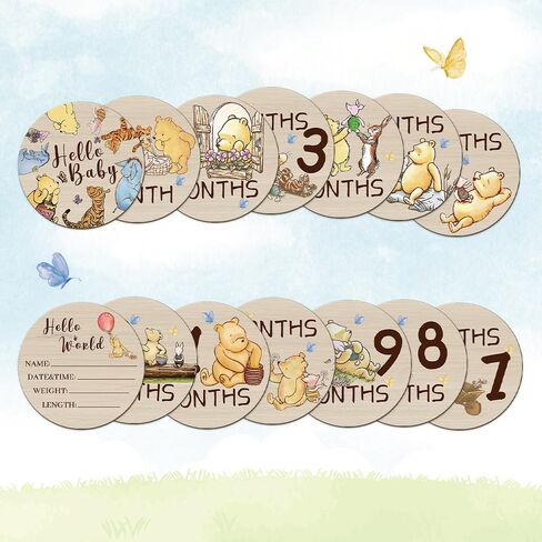 7 قطع من دوائر المعالم الشهرية من ويني بيبي، أقراص خشبية على شكل دب للأطفال من أجل طفلة رضيعة، لافتات دائرية مزدوجة الجوانب لدعم صور حديثي الولادة in Kuwait